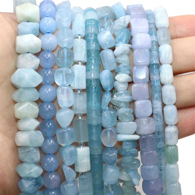 Natural Stone Blue Aquamarine Faceted Rondelle Square Irregu
