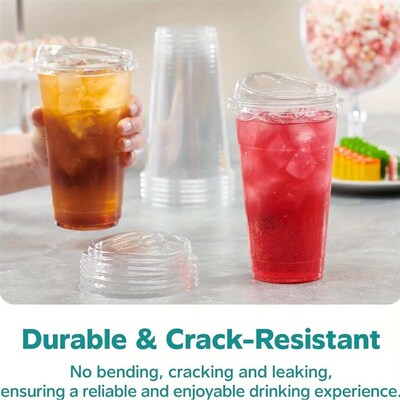 16oz -50 Sets of Transparent Plastic Cups, with Lids for Dir