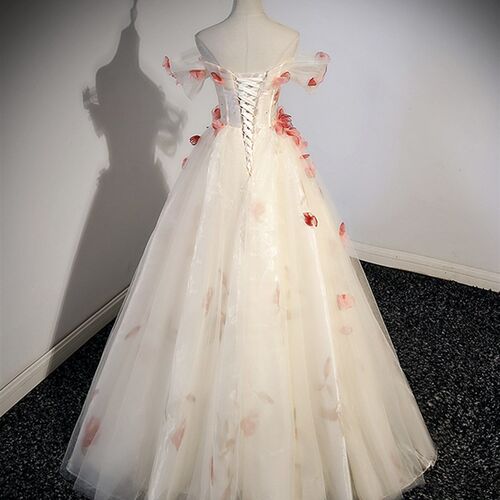 14966#IENA Romantic Flower Evening Dress for Women Boat Neck