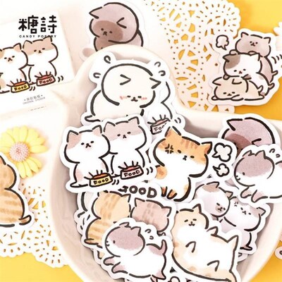 45 Pcs Kawaii Cat Stickers Aesthetic Stationary Cute Sticker