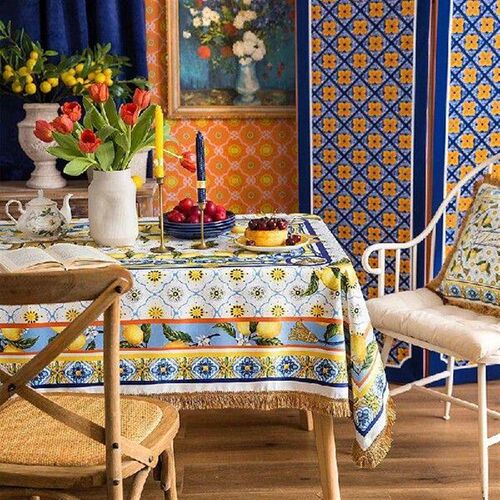 Summer Lemon Print Tablecloth Home Luxury Velvet Dining