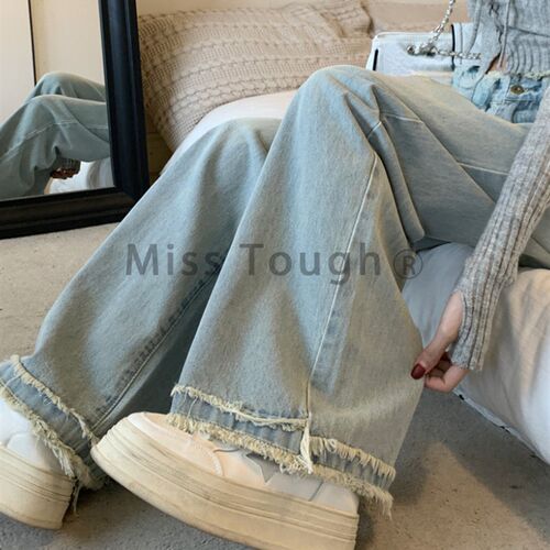 Blue Korean Style Vintage Jeans Women Pockets High Set Fashi