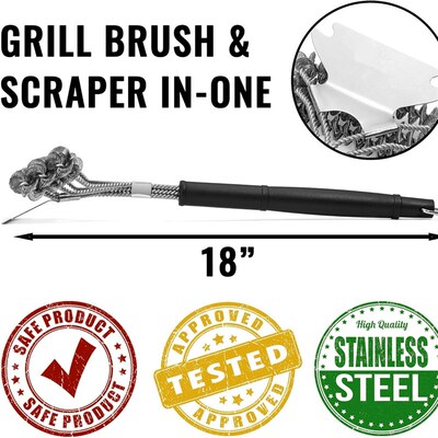 Grill Brush Bristle Free  Coils and Scraper  Cleaning