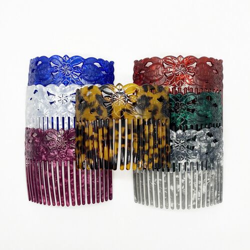 Fashion Popular Wide Hair Combs Turtle Flower Carved Acrylic