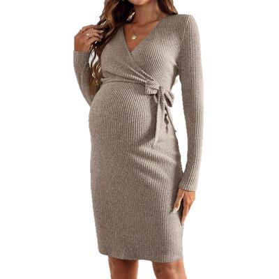 pregnant woman maternity clothes spring autumn V-neck dress