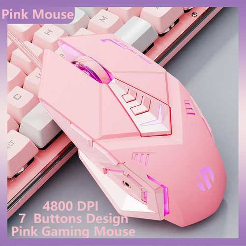 Pink Gaming Mouse RGB Backlight USB Optical Wired Mouse 4 Le