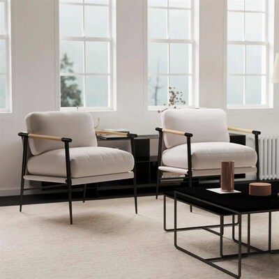 Mid-Century Accent Chair Set of 2, Soft Armchair Chenille Fa