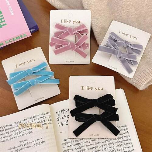 2pc Kroean Colorful Velvet Bow Hairpin Hairgrip Hair Clips f