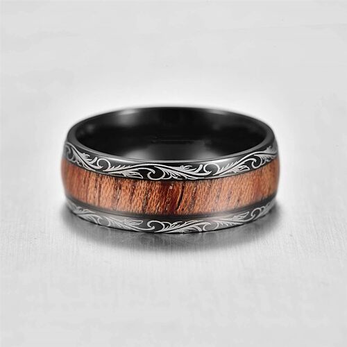 2023 Luxury 8mm Koa Wood Inlay Tungsten Celtic Ring For Men