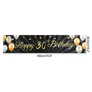 Black Gold Happy Birthday Banner Balloon Flag Adult 30th 40t