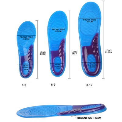 Silicone Anti-Slip Gel Soft Sport Shoe Insole Pad S/L Size跨