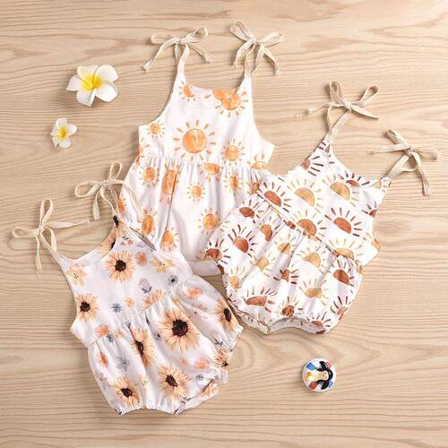 0-24M born Infant Baby Girl Sun Sunflowe Print Sleeveless Ro