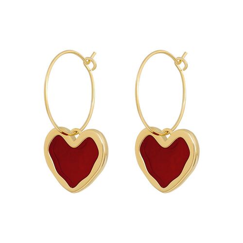 Benmingnian New Fashionable Wine Red Love Ear Ring Womens S