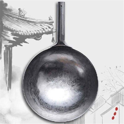 Thickened 30 32 34cm Uncoated Carbon Steel Wok pans Cooking