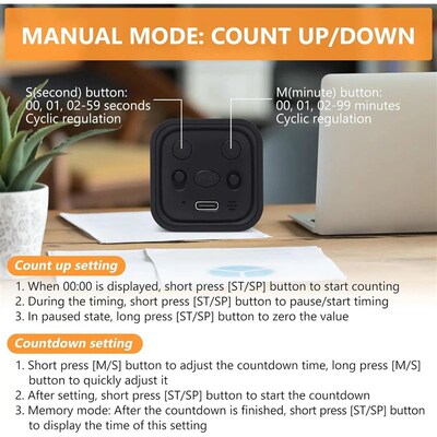 Pomodoro Digital Timer Cube Flip Clock, 5/10/30/60min Study&