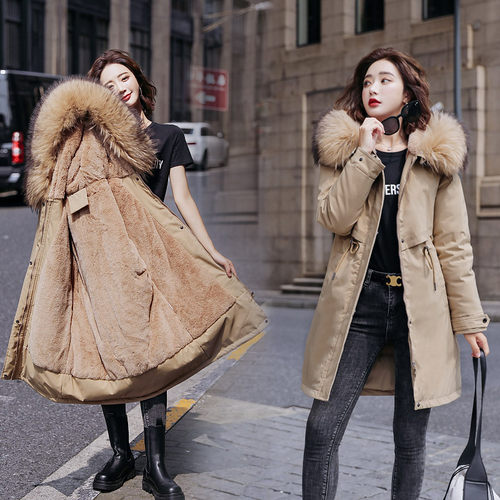 Winter Women fleece inside parkas plus size thick warm mid-L