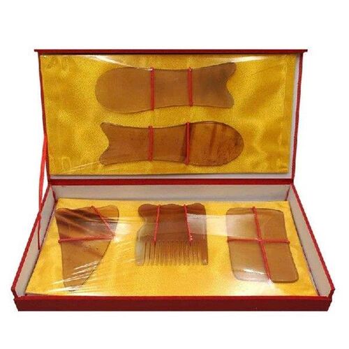 Natural horn gua sha board set comb scraping piece horn