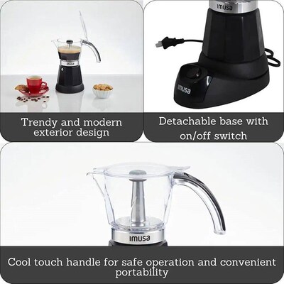 Electric Espresso Maker 6 or 3 Cup Detachable Base User Frie