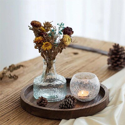 Decorative Wooden Serving Tray Rustic Round Wood Plate Vinta