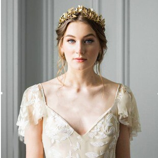 European Greek Goddess Headband Metal Gold Leaves Branch Cro