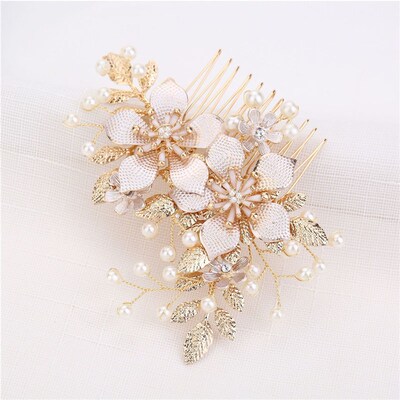Handmade Crystals Rhinestones Pearls Flower Hair Comb Bridal