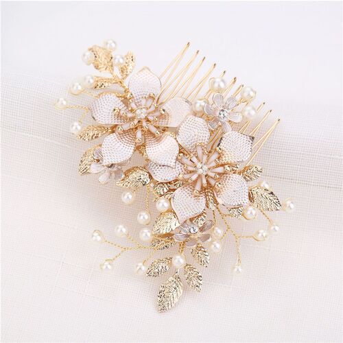 Handmade Crystals Rhinestones Pearls Flower Hair Comb Bridal