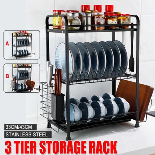 3 Tier 33cm/43cm Stainless Steel Kitchen Shelf Organizer Dis