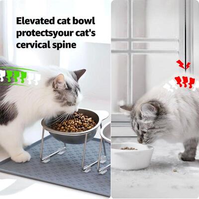 ?304 Raised Stainless Steel Cat Bowl with 15 Elevated Des