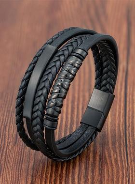 Viking Leather Bracelets for Men Multilayer Stainless Steel