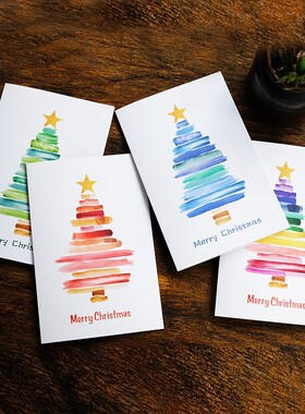 4 hand drawn Christmas greeting cards with envelopes