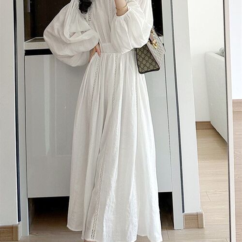 Jielur New Spring French Long-sleeved White Dress Women Summ
