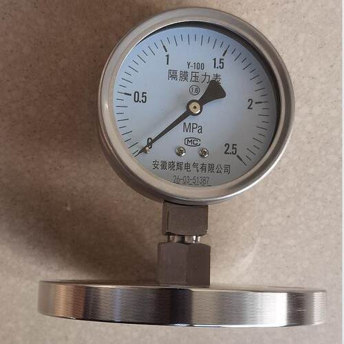 钽膜片材质Y-100隔膜压力表压力0~2.5MPa发兰DN40PN25RF