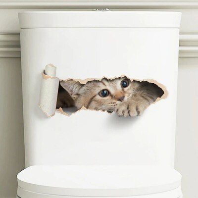 Torn Peeping Kitten Toilet Sticker 3D Effect Bathroom Toilet