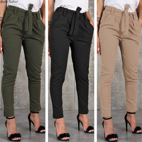 BornToGirl Casual Slim Chiffon Thin Pants For Women High Wai