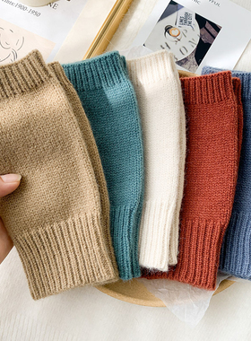 Winter Warm Fingerless Knitted Wool Gloves Women Men Solid S