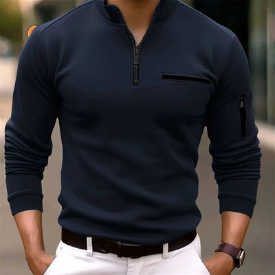 Male Shirt Quarter Zip Work Daily Wear Long Sleeve Fashion C