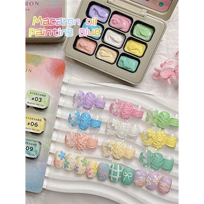 9-colors Macaron Ol Pantng Nal Polsh Pattng Glue Smudge Cann