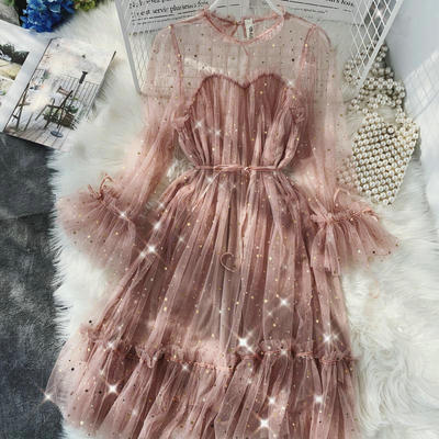 Women dress Stars Sequined Mesh Shiny Fairy Dress Women