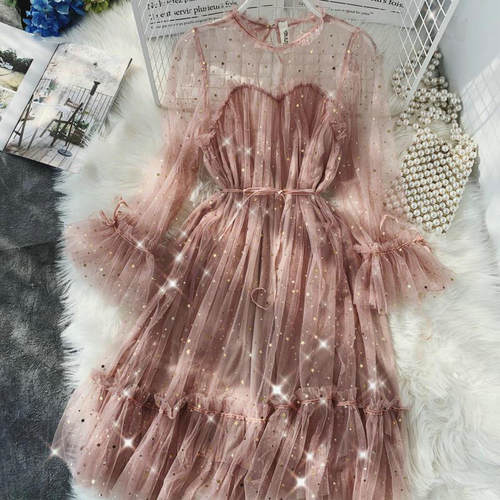 Women dress Stars Sequined Mesh Shiny Fairy Dress Women