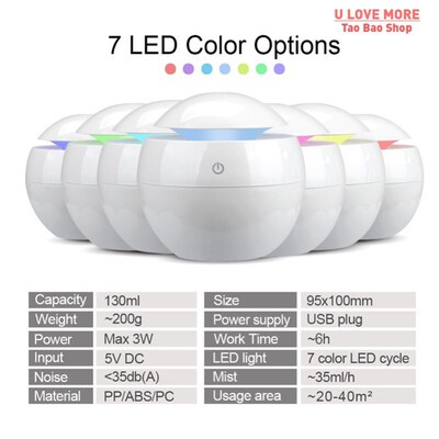 Air Humidifier Ultrasonic USB Aroma Diffuser Wood Grain LED