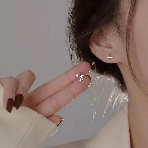 S925 Silver Needle Gold Color Star Stud Earrings Women Girl