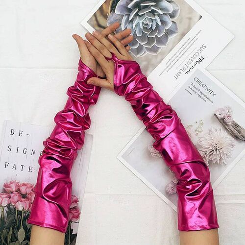 Halloween Lacquer Leather Hook Finger Long Gloves Cosplay Ni