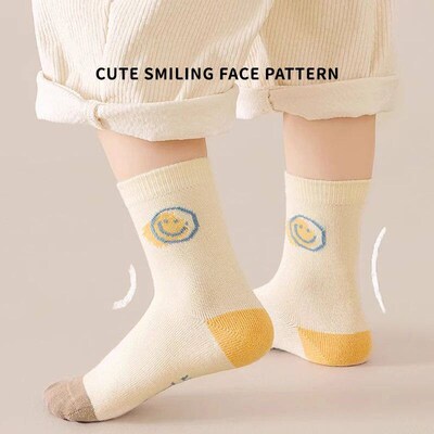 5 Pairs Cotton Solid Kids Boys Half Socks Letter Smiling Pat