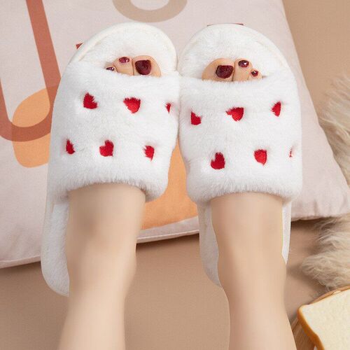 Ready-stock Shoes New Open-toe Furry Slippers For Women Casu