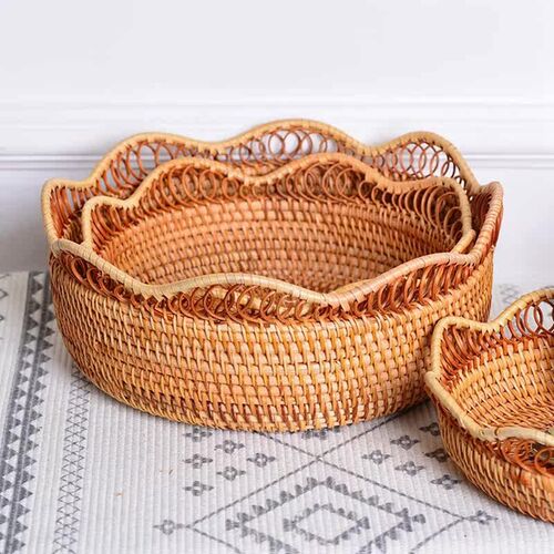 Hot Rattan Fruit Tray Storage Lace Basket Kitchen Storage