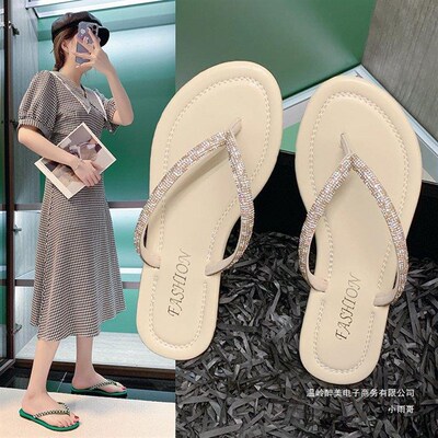 Big Size Rhinestone Flat Flip Flops Women Flat Toe Beach San