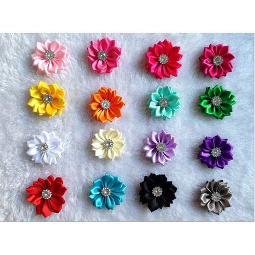 50 pcs/lot Satin Flower WITHOT  Fabric Flower With Rhineston