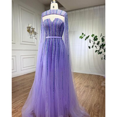 Arabic Green Cape Sleeves A Line Beaded Evening Dresses Long