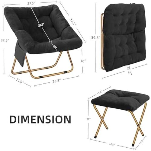 Saucer Chair, Foldable Living Room Chairs, Soft Faux Fur Lou
