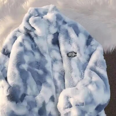 2023 Women Tie Dye Lamb Fleece Jacket Autumn Winter Zipper O